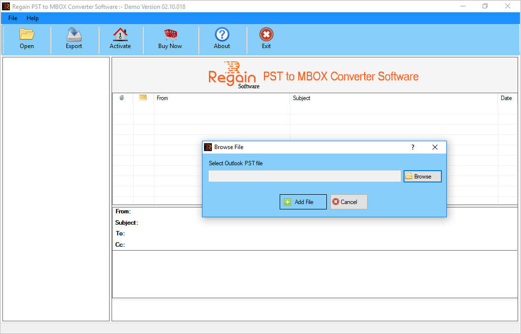 PST to MBOX Software - Home Screen