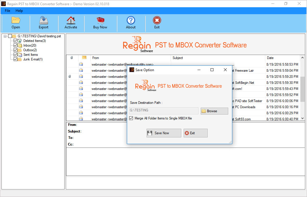 Select the Destination Location Convert PST to MBOX File